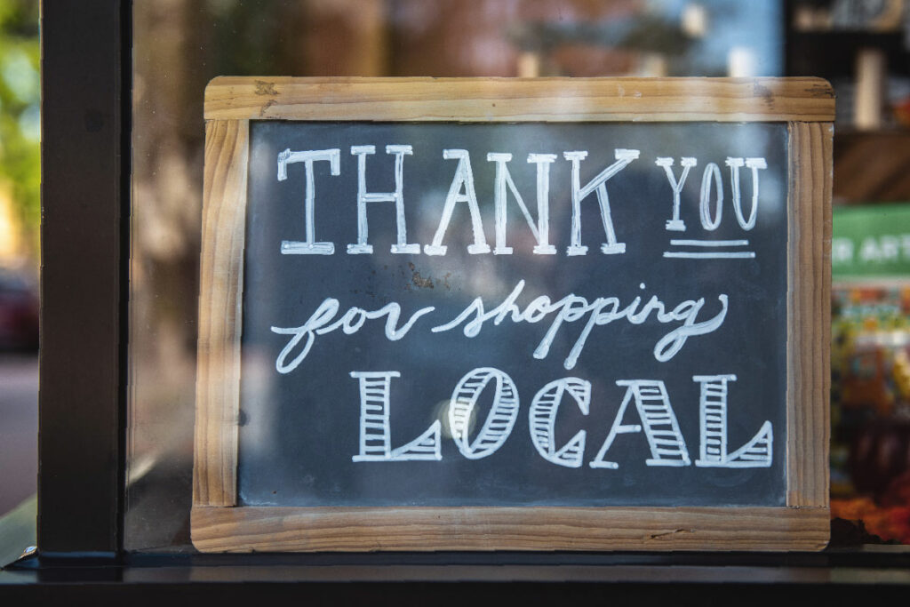 Thank you for shopping local sign