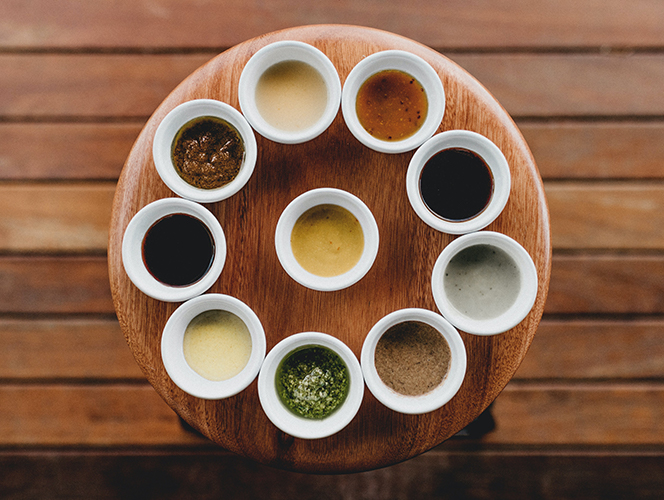 A wide range of spices and sauces.