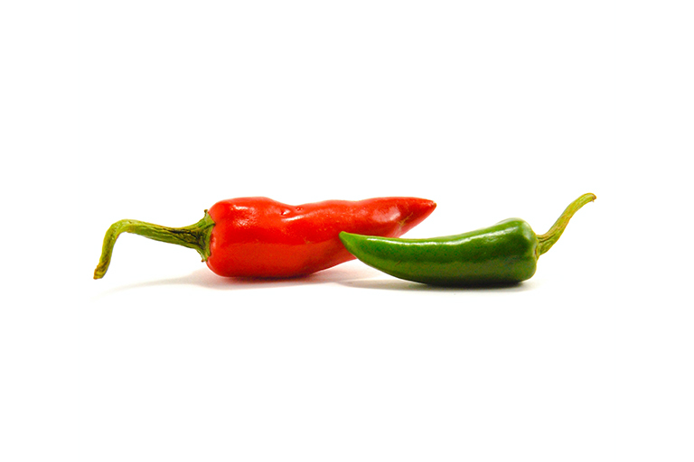 Chili peppers, both red and green