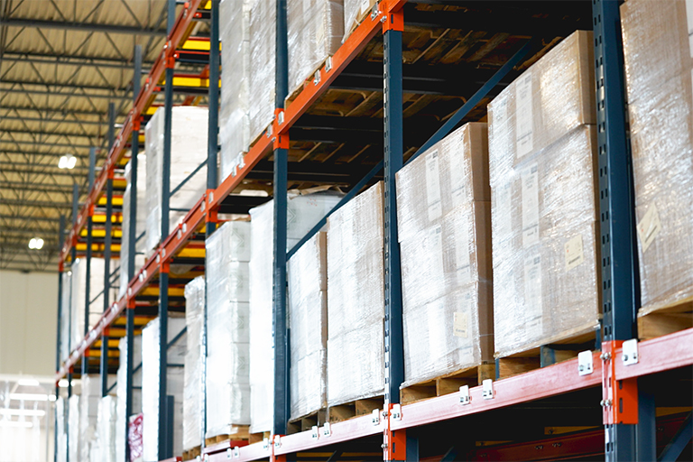 Pallets wrapped in the warehouse.