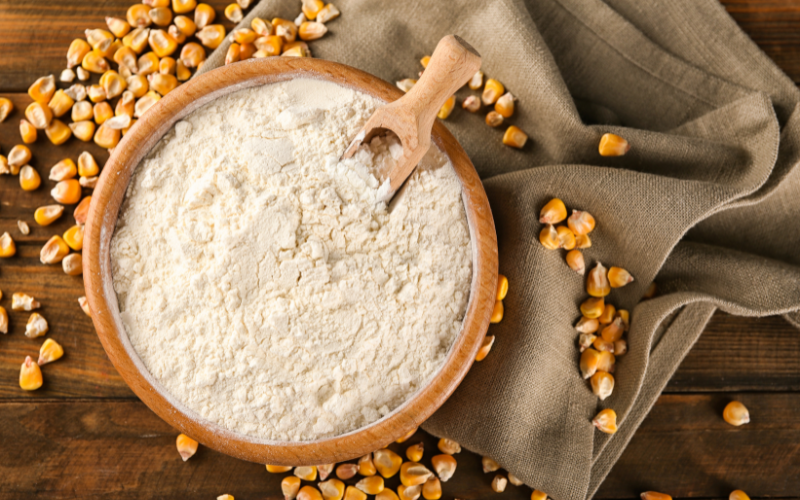 Bowl of Starch on a wooden table