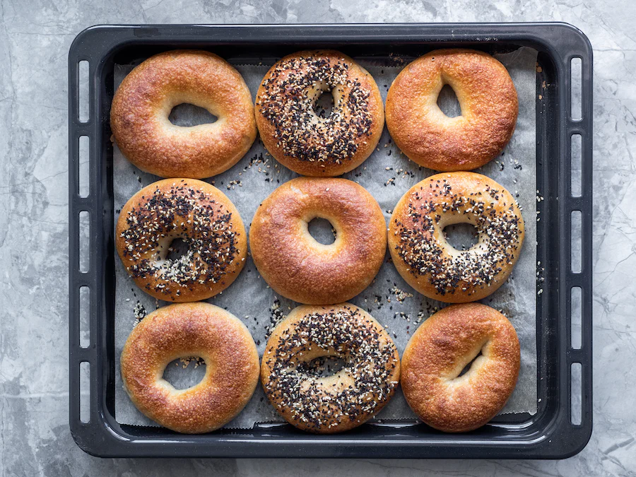 Tray of bagels