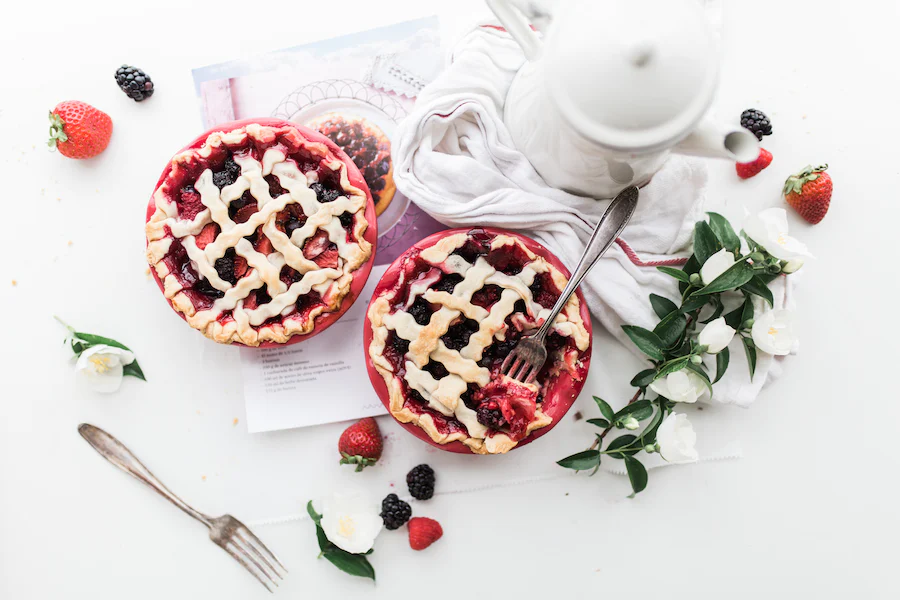 Two mini berry pies.