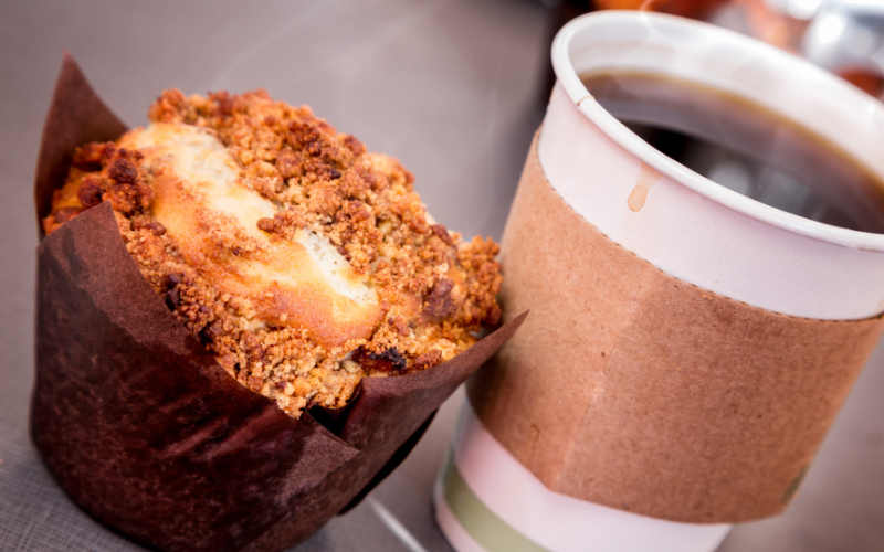 Coffee Cake next to Coffee