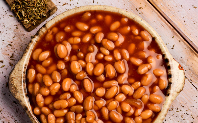 An overhead shot of navy bean soup from above.