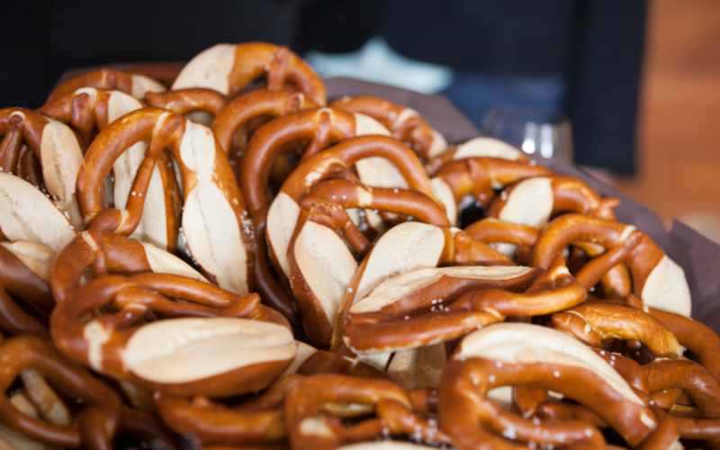 Pretzels bunched together in a neat arrangement