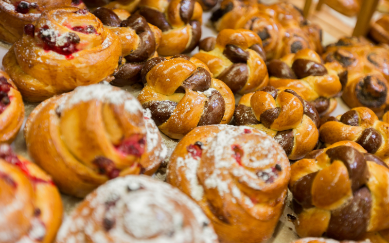 Platter of assorted sweet rolls made using calcium propionate